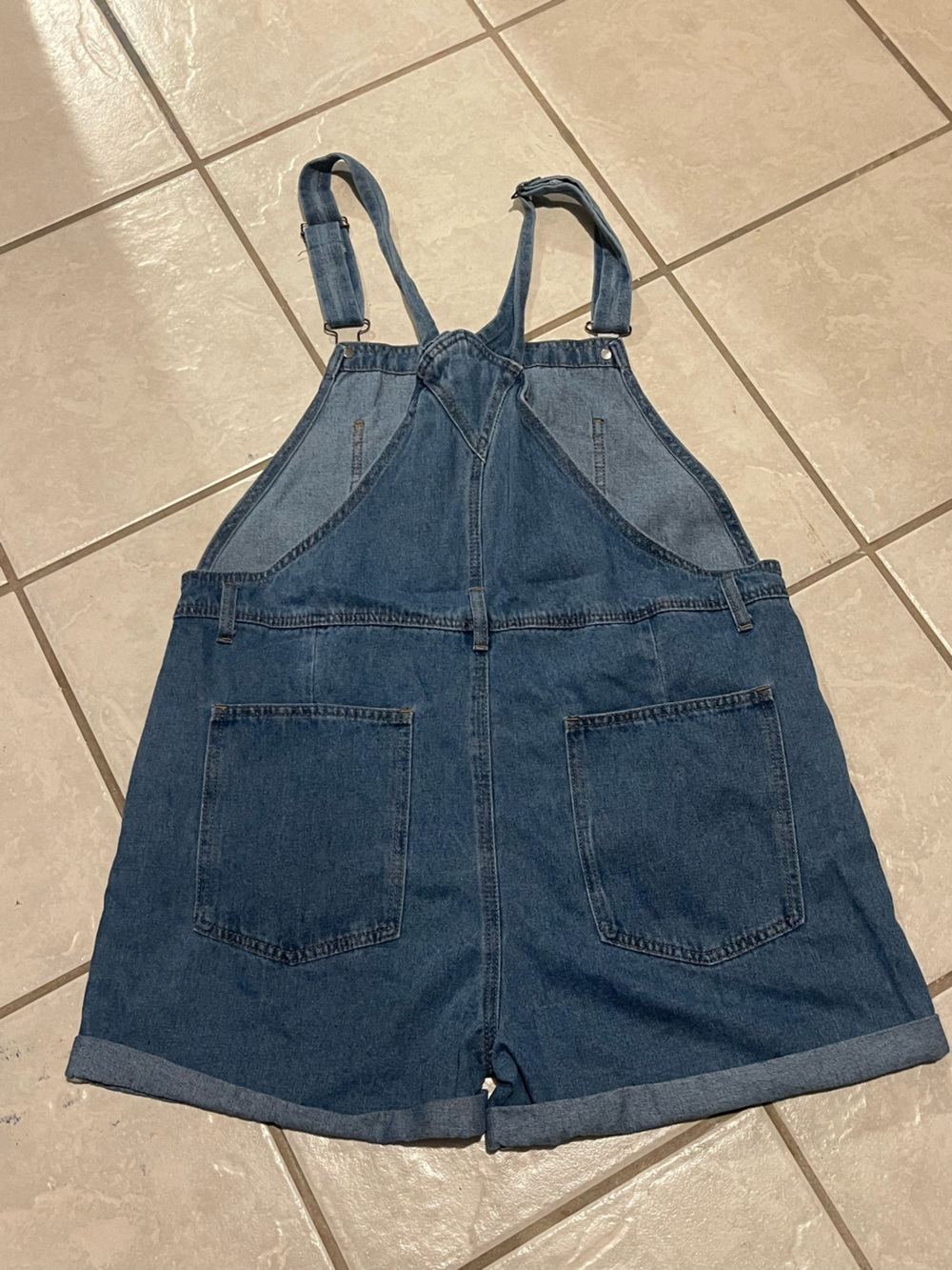 Women’s Casual Denim Overall Shorts Jeggings - Blue Large - Picture 5 of 7